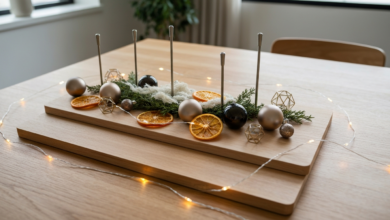 Adventskranz modern auf dem Tablett: Stilvolle DIY-Ideen