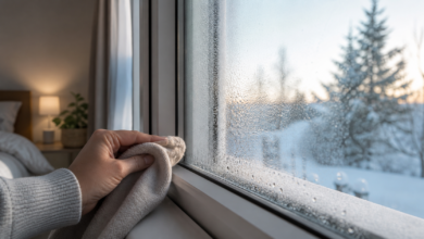 Kondenswasser an einem Fenster innen abwischen