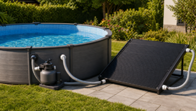 Poolheizung selber bauen mit Solarabsorber am Gartenpool