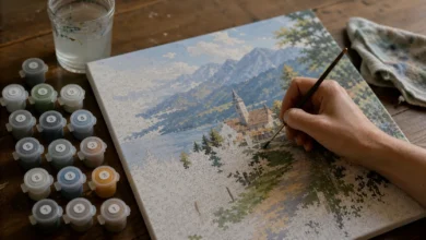 Malen nach Zahlen mit feinem Pinsel und Acrylfarben