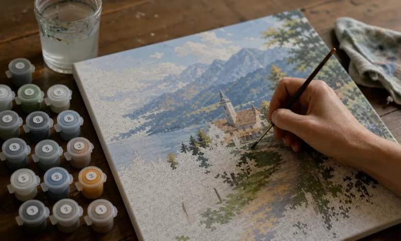 Malen nach Zahlen mit feinem Pinsel und Acrylfarben