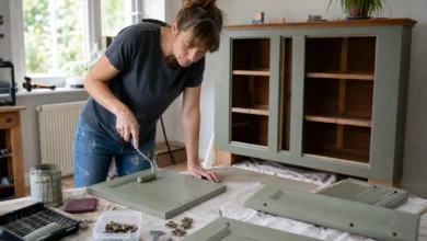 Holzschrank und Türen in Salbeigrün lackieren