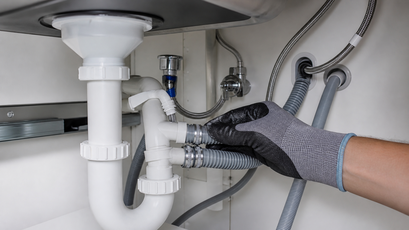 Waschmaschine in der Küche neben der Spülmaschine anschließen