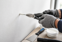 Dübel mit Schraube und Zange vorsichtig aus einer Wand entfernen
