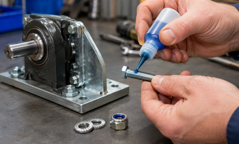 Flüssige Schraubensicherung auf Metallgewinde mit Sicherungsscheiben